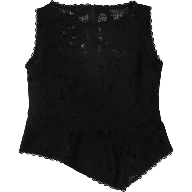 Nanette Lepore Camiseta sin mangas con encaje de flores para mujer, negro, 4
