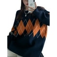 thumbnail image 2 of Seyurigaoka Women Argyle Print Sweater, Round Collar Long Sleeve Knitwear, 2 of 8