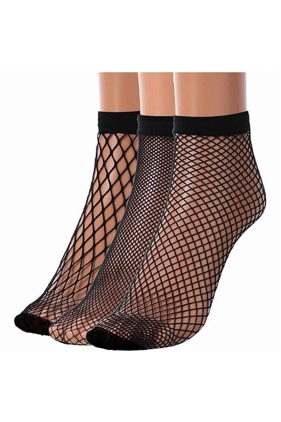 Fishnet Socks Black Mesh Sheer Lace Dress Sock Ultra Thin Anklet Sock for Women and Girls (3Pair)