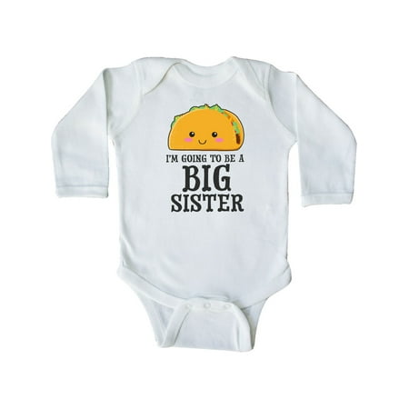

Inktastic I m going to be a Big Sister with Taco Illustration Gift Baby Girl Long Sleeve Bodysuit