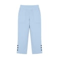 thumbnail image 5 of DLIDG Womens Cotton Linen Capri Shorts Elastic Waist Petite Capris Casual Straight Leg Pants with Pockets Bermuda Button Casual Shorts Knee Length Loose Slacks Beach Vacation Trousers Light Blue Xl, 5 of 6