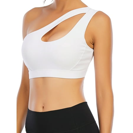 

SHCKE Women Sexy One Shoulder Cut Out Sports Bra Workout Tops Yoga Activewear Medium Support for Gym Fitness
