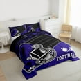 thumbnail image 3 of Manfei Football Game Lovers Full Size Comforter Sets,Rugby Sport City Bedding Comforter Set,Purple Black Bedding Sets For Boys,Microfiber Bedroom Decor Reversible,3pcs, 3 of 8