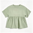 thumbnail image 5 of Craaazy Short Sleeve Tops for Women Loose Fit Solid Color Crew Neck Pleated Peplum Cotton Linen Blend Top Casual Summer Blouse for Daily Summer Wear, 5 of 6