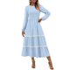 thumbnail image 1 of Vestido PRETTYGARDEN 2025 Floral Boho de Manga Larga Midi S Azul Claro, 1 of 8