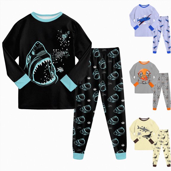 CAUYDY 5T 6T 7T 8Y 9Y 10Y Child Boy Pajamas Kids Gift Long Sleeved Shirt Elastic Waist Pants 2PCS Set Boys Fall Winter Outfits Sizes 7-8 Years,Yellow
