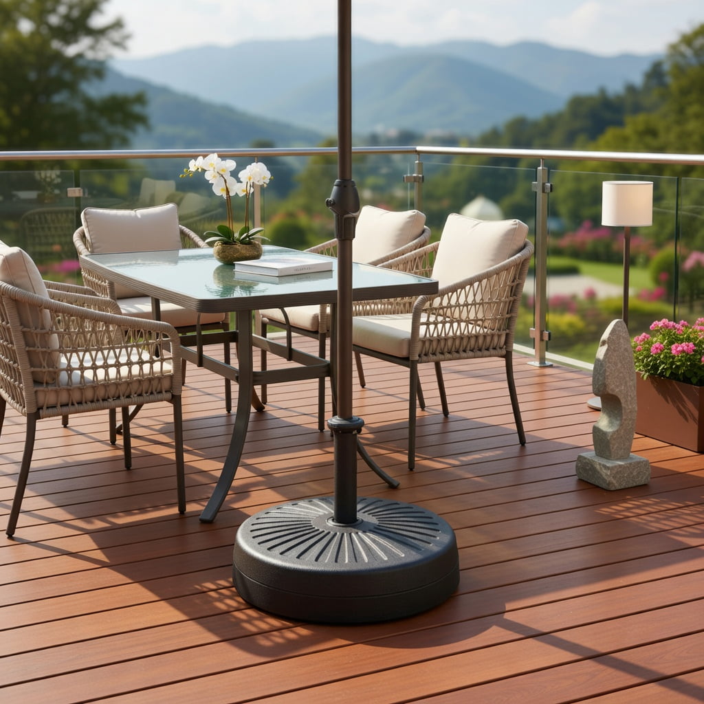Resenkos Outdoor Umbrella Base, 19.5 Inch Fillable Round Umbrella Base Stand for Yard Garden Poolside-Black, Black