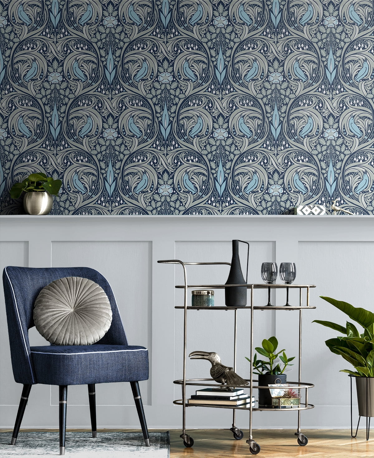 Seabrook Designs  Bird Ogee Prepasted Wallpaper - 20.5 in. W x 33 ft. L