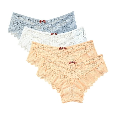 Valentines Underwear Women Underwear for Women Lace Floral Bikini Seamless Panties Plus Size Ladies Cute Briefs Thongs 4-Pack Womens Cotton Boyshorts Underwear White S
