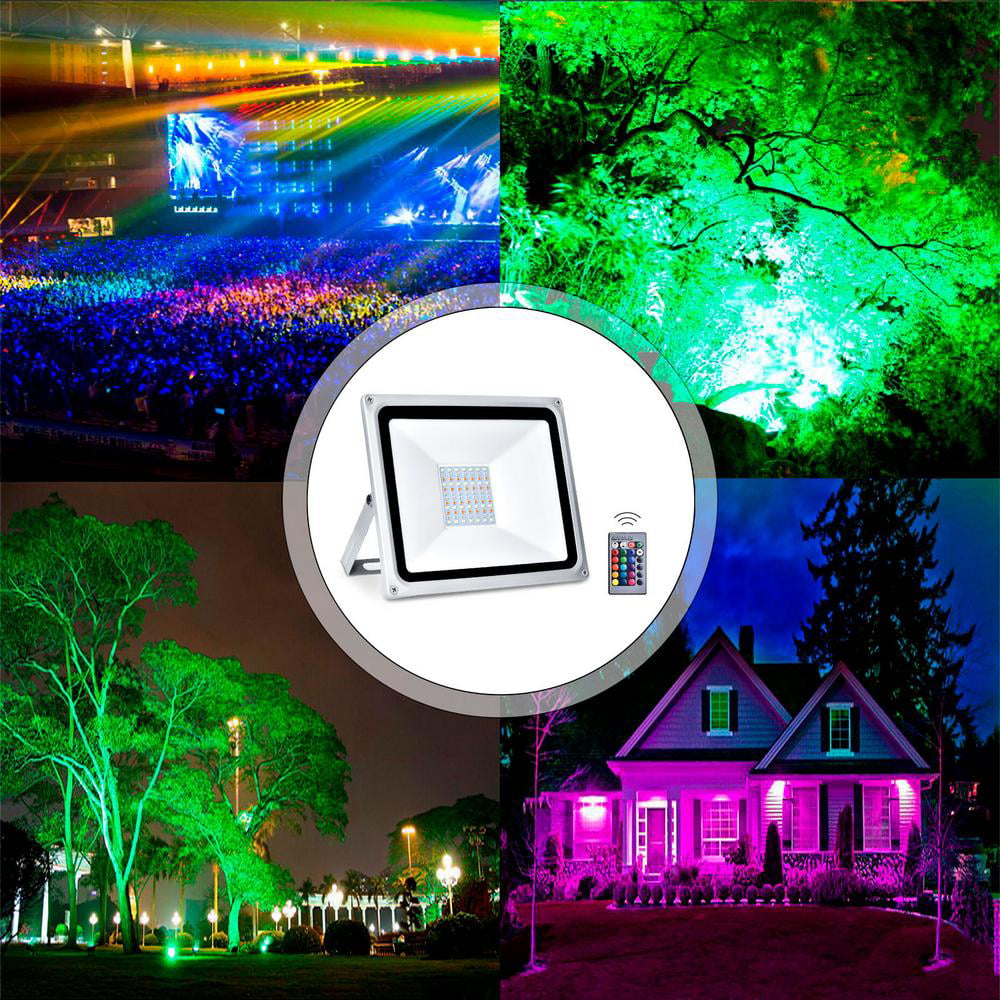 100W RGB Floodlight with Remote Control Party 8000lm 16 Colours & 4 Modes Stage Landscape Lighting with Memory Function Outdoor Security Light Waterproof IP66 Spotlight for Garden