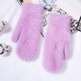 thumbnail image 4 of 1 Pair Women Gloves Solid Color Faux Rabbit Fur Autumn Winter Windproof Knitting Gloves Christmas Gift, 4 of 10