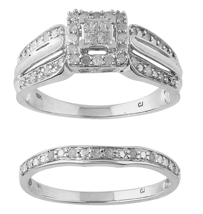 Forever Bride 0.33ct (J,I3) Round Princess Diamond Engagement Wedding Ring 10K White.