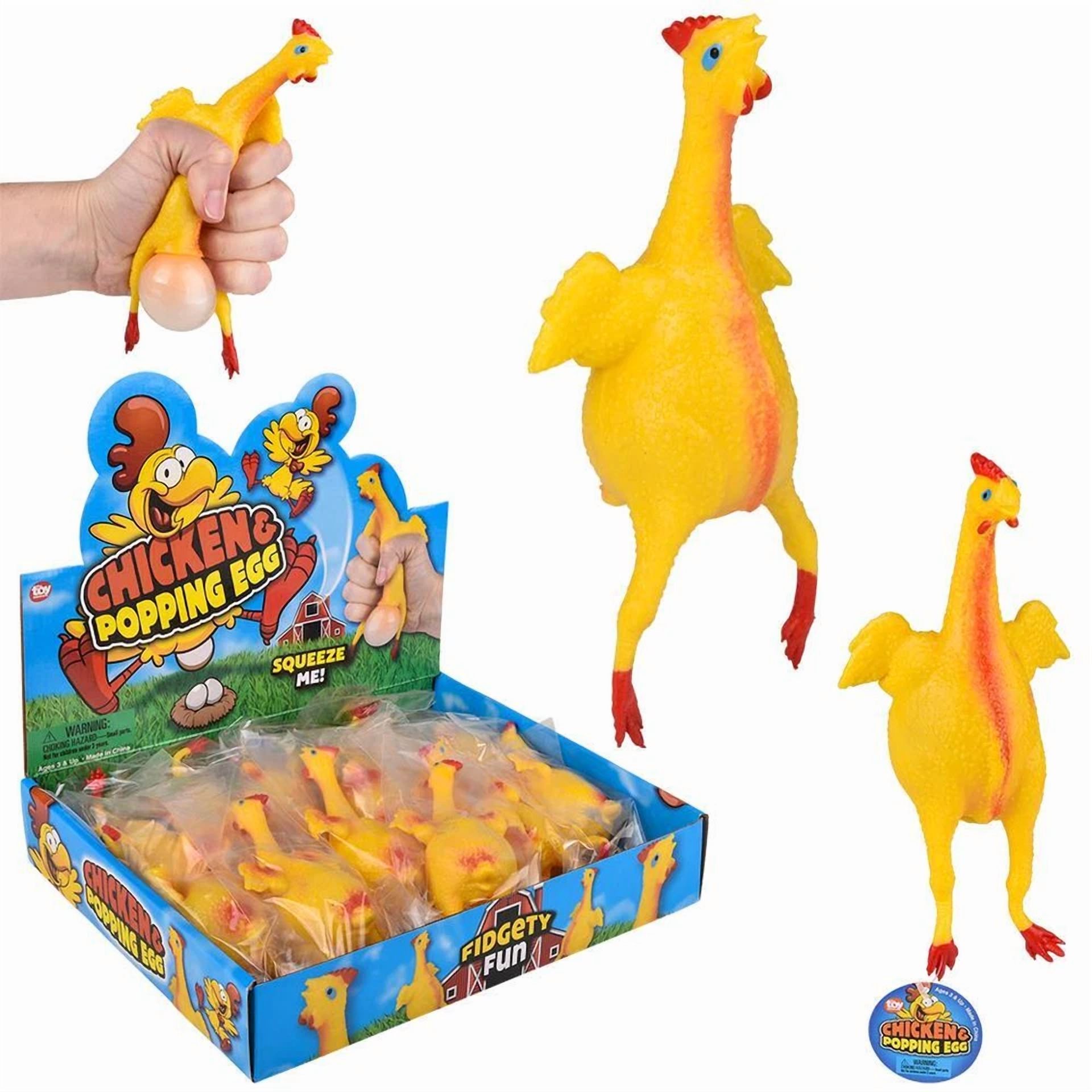 CIRCLE- 3 Chicken N' Egg Squeeze Stress Squishy Toys - Hidden Egg Pops Out! Classic Gag