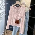 thumbnail image 4 of TEAJOPSUU Women's Plus Size Floral Cardigans Lace Breathable Button Down Sweater Long Sleeve Cropped Coverup Cardigans L-5XL Pink, 4 of 8