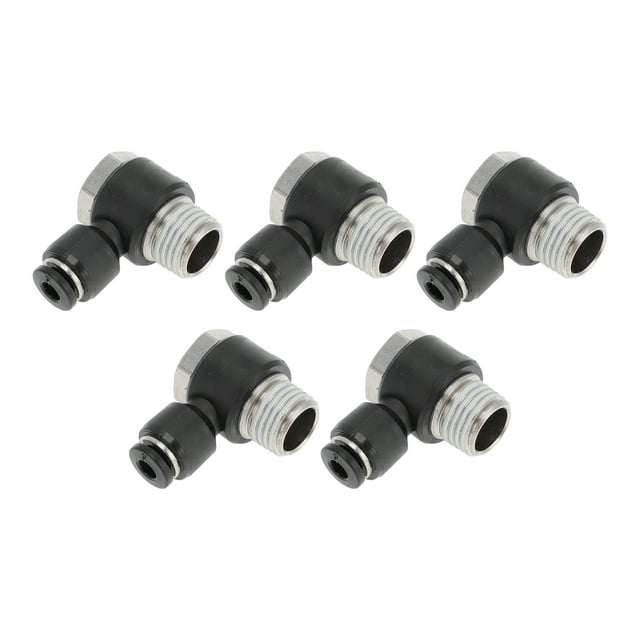 Conectores de aire de 5/32" con cabeza hexagonal, conector rápido de línea de aire, plástico y metal, 12.7mm / 1/4" BSPT, 5 piezas, tono negro y plateado