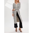 thumbnail image 3 of Multitrust Women's Spring Autumn Long Knitwear Long Sleeve Lapel Button Down Striped Sweater with Pockets, 3 of 9