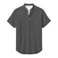 thumbnail image 2 of KyCheLot Cotton Linen Shirts for Men Buttons V Neck Short Sleeve Loose Stand Collar Blouse Big and Tall Tops, 2 of 6