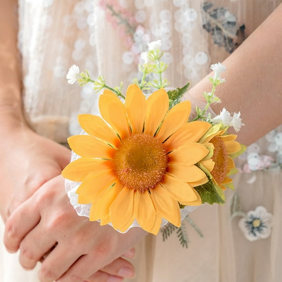 Blueek Wedding Party Wrist Flower - 4 in Perfect for Brides, Bridesmaids & Groomsmen - Durable Plastic Wrist Corsage,Yellow