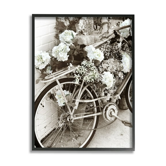 Stupell Industries Flower Blossom Covered Bicycle Vintage Neighborhood Photography Photograph Black Framed Art Print Wall Art, Design by Acosta