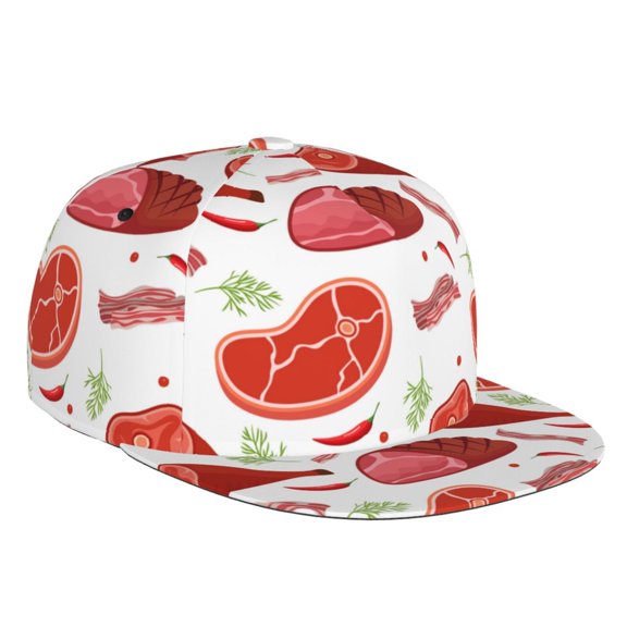 Flat Bill Trucker Hats for Women Men - Ham Bacon Print Adjustable Flat Baseball Cap Snapback Hats Dad Hats for Men