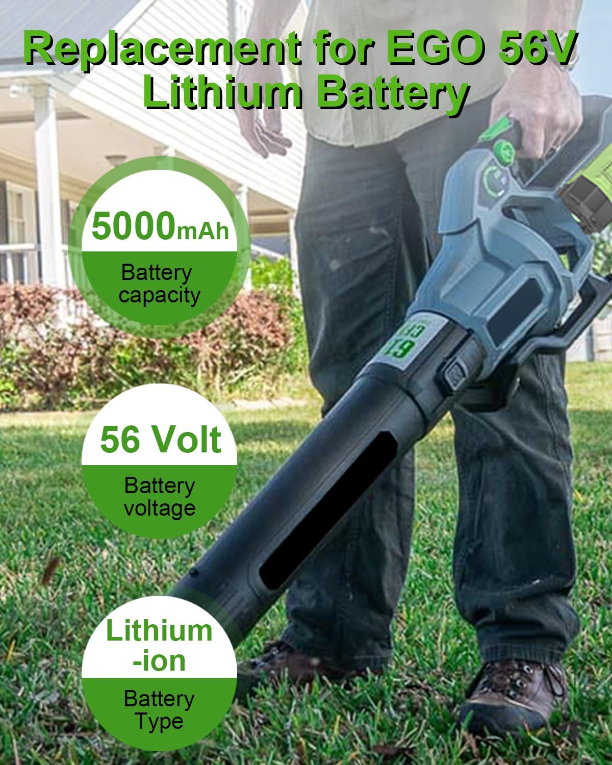 2Packs 56V 5.0Ah Replacement for EGO Battery BA2800 BA4200 BA1400 56Volt Tools Lawn Mower Leaf Blower Chainsaw