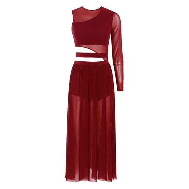 Sholeno Costumes de Danse Lyrale pour Femmes Robe Maxi de Danse Contemporaine Robe de Ballet Bourgogne P