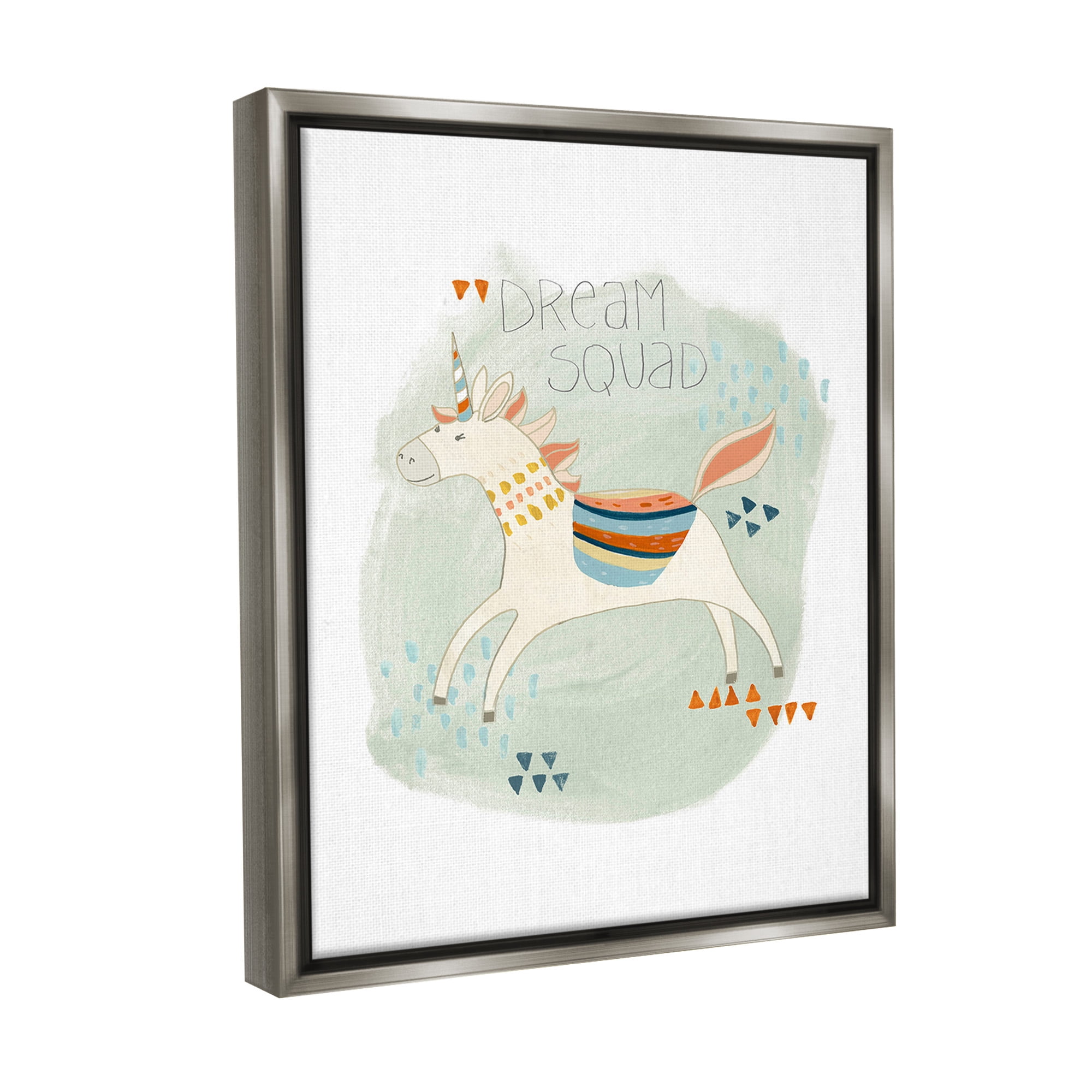 Stupell Industries Dream Squad Unicorn Animals & Insects Painting Gray Floater Framed Canvas Art Print Wall Art, 17 x 21