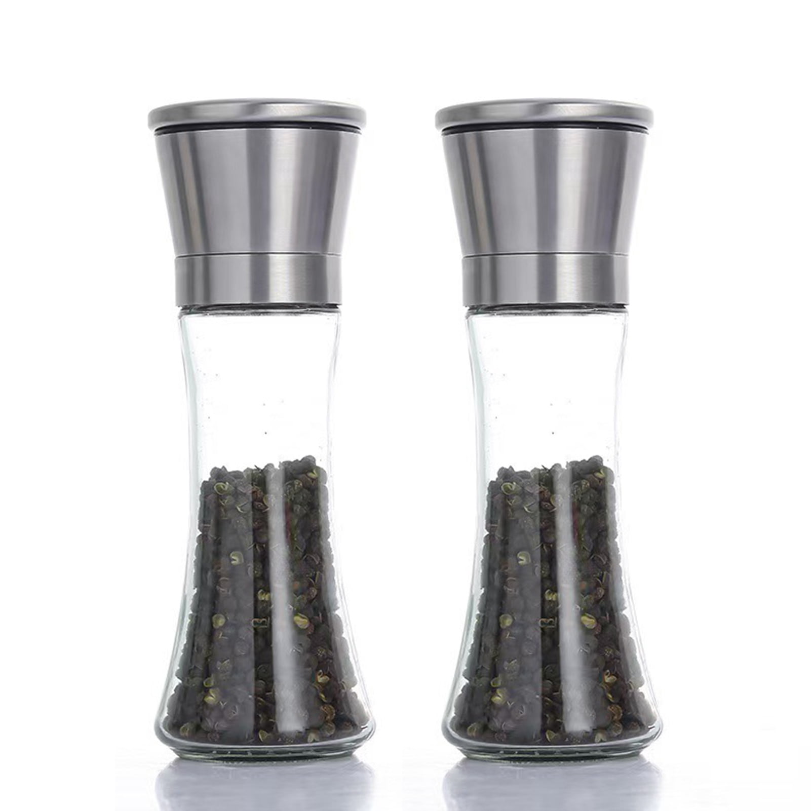 Jkung 2Pcs Pepper And Salt Grinder Refillable Stainless Steel Mill with Adjustable Coarseness Manual Spice Grinder for Kitchen Home Restaurant