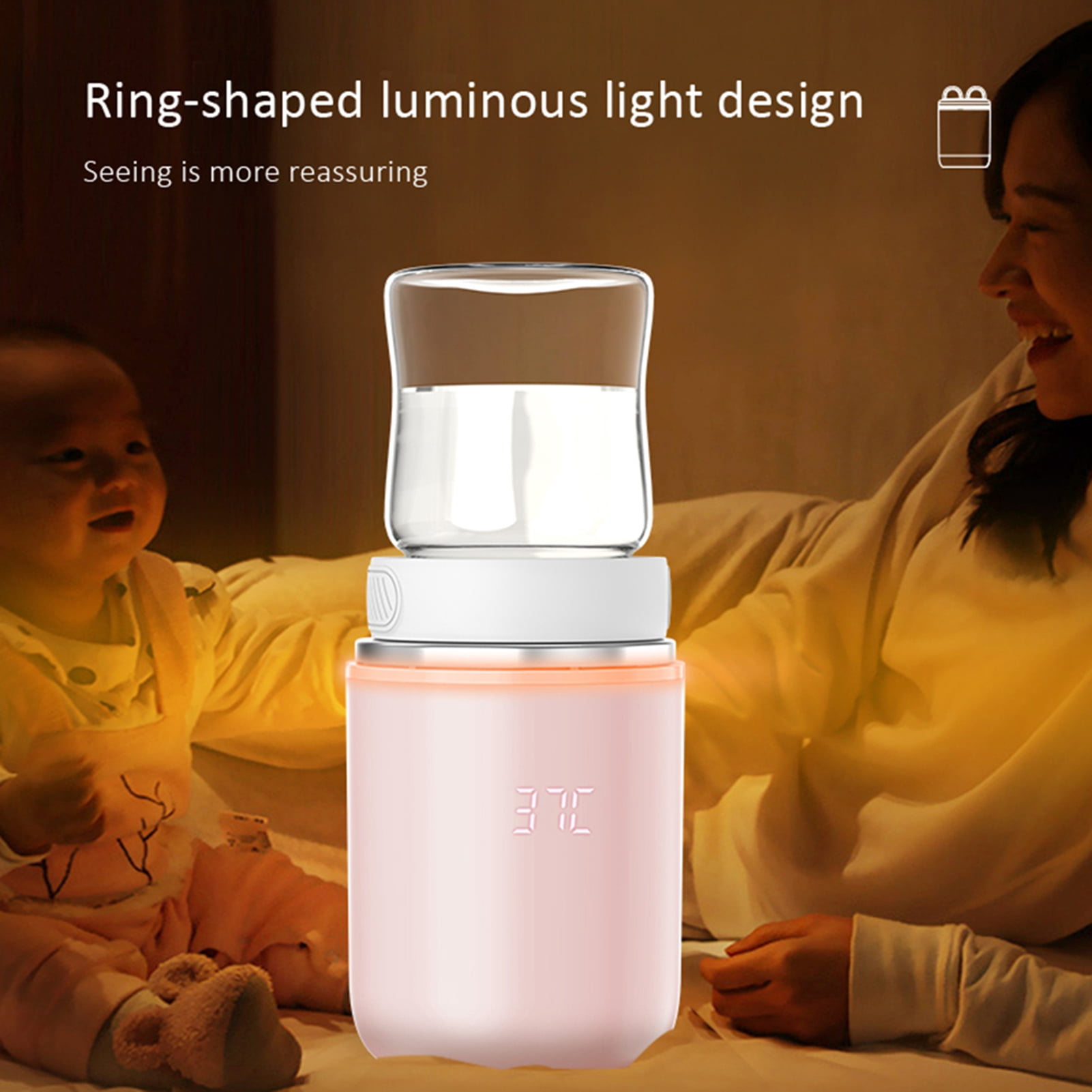 YAHHU Portable Baby Milk Bottle Warmer, Wireless Travel Breastmilk Heater with 8800mAh Battery, 4 Temp Settings, Night Light & 3 Adapters, 3.2x5in / 81x126mm, Pink