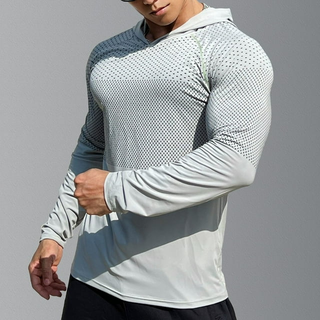 pstuiky Camisas de invierno de manga larga para hombre, Sudadera con capucha fina de manga larga para hombre, para fitness, exteriores, correr, otoño, transpirable y de secado rápido xl