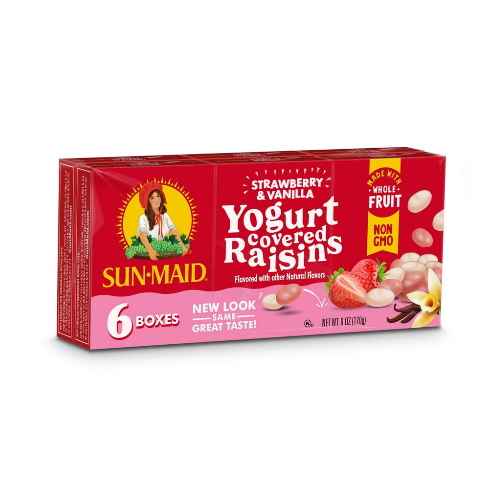SunMaid Yogurt Covered Raisins, Strawberry & Vanilla, 1 Oz, 6 Ct