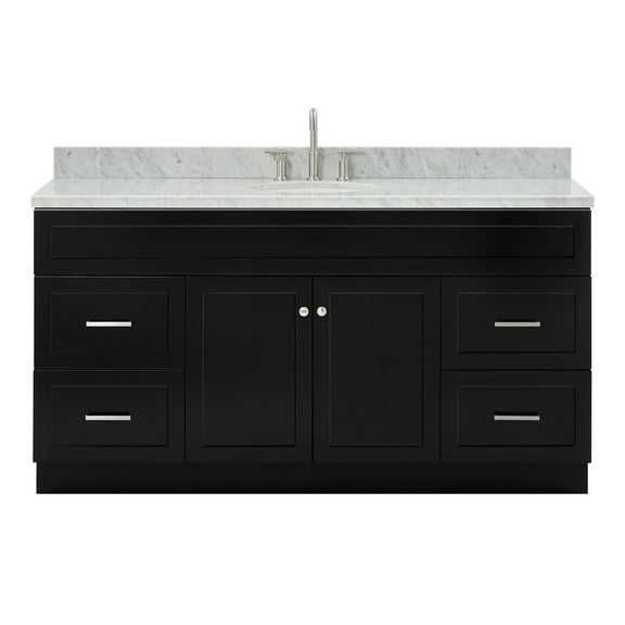 Ariel Hamlet 67 Inch Single Oval Sink Vanity With Carrara White Marble Countertop W/ 0.75 Edge In Black
