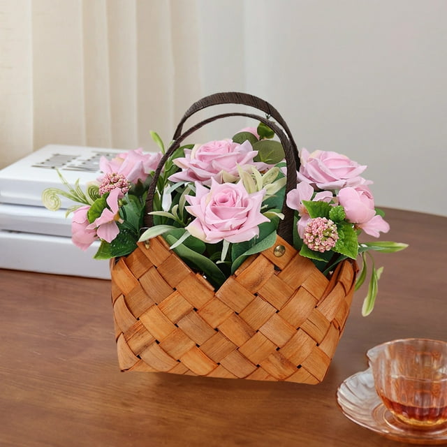 Handheld Flower Basket Simulation, Decorative Home Ornaments, Lightweight Plastic Material, Table Centerpiece Decor, for Weddings, Events, Artificial Flower Arrangements, Festive Home Decor Hzhnb
