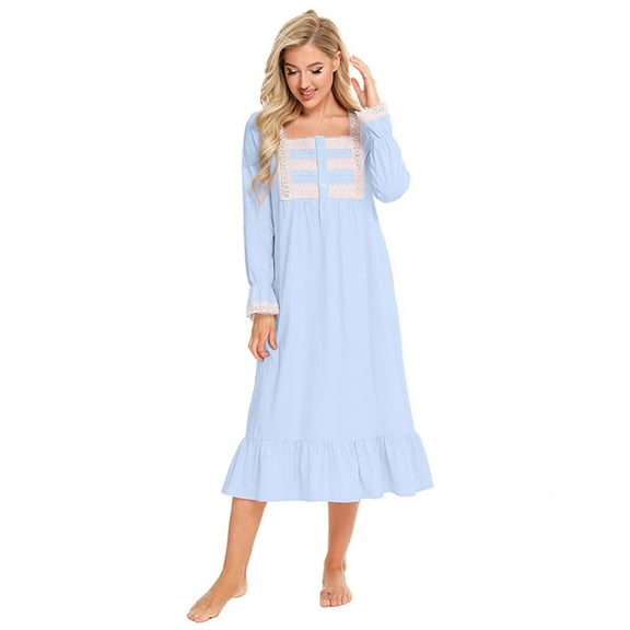 Women's Vintage Victorian Nightgown Long Sleeve Sheer Sleepwear Pajamas Nightwear Lounge Dress