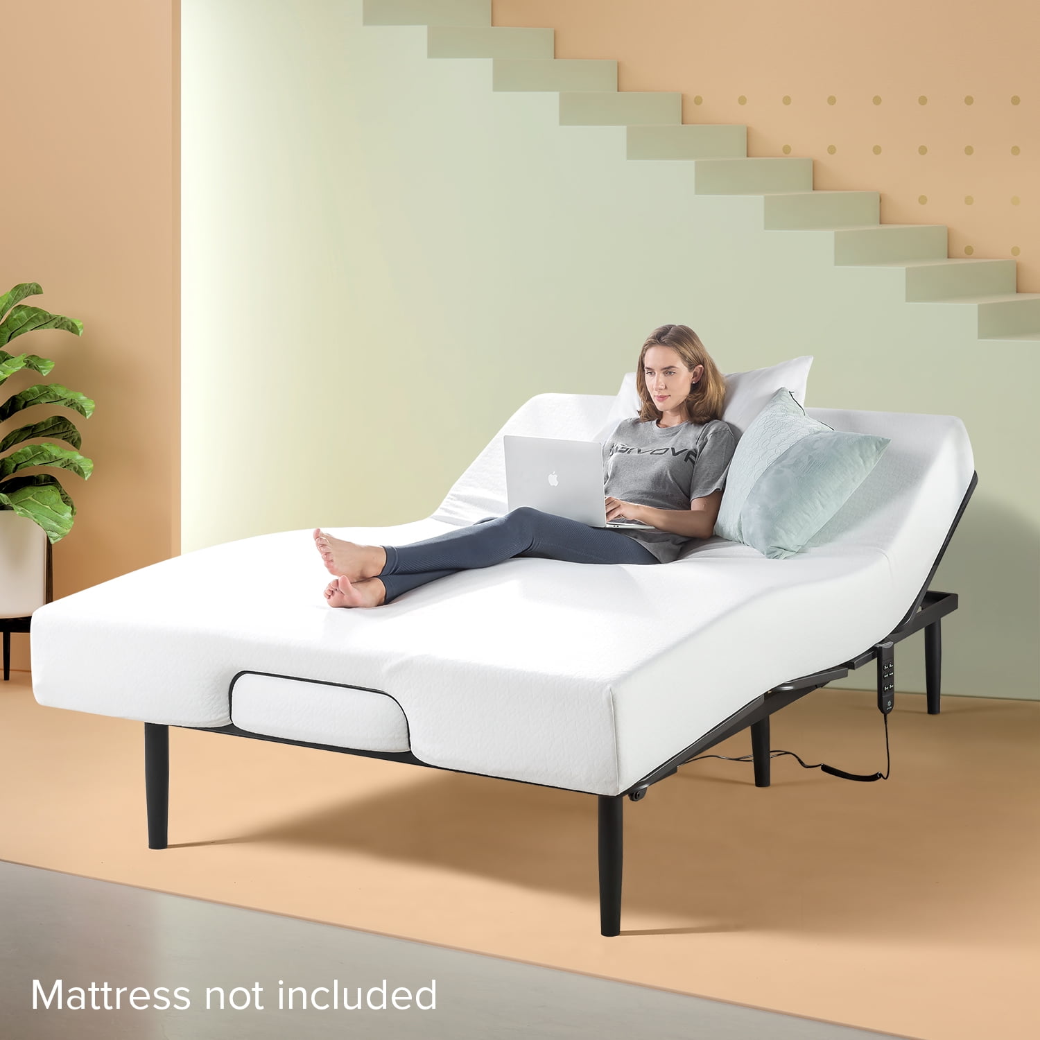 Zinus Jared Adjustable Black Metal Bed, Adjustable Bed Frame Queen With Mattress