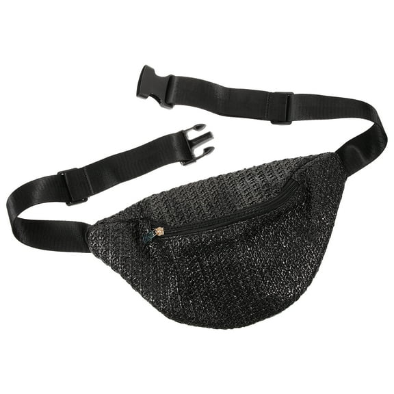Fashion Woven Belt Bag for Women Black Travel Fanny Pack with Spacious Storage