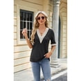 thumbnail image 5 of Anbech Deep V Neck Women Blouse Guipure Lace Shirt Solid Color Splice Trendy Short Sleeve Casual Tops, 5 of 9