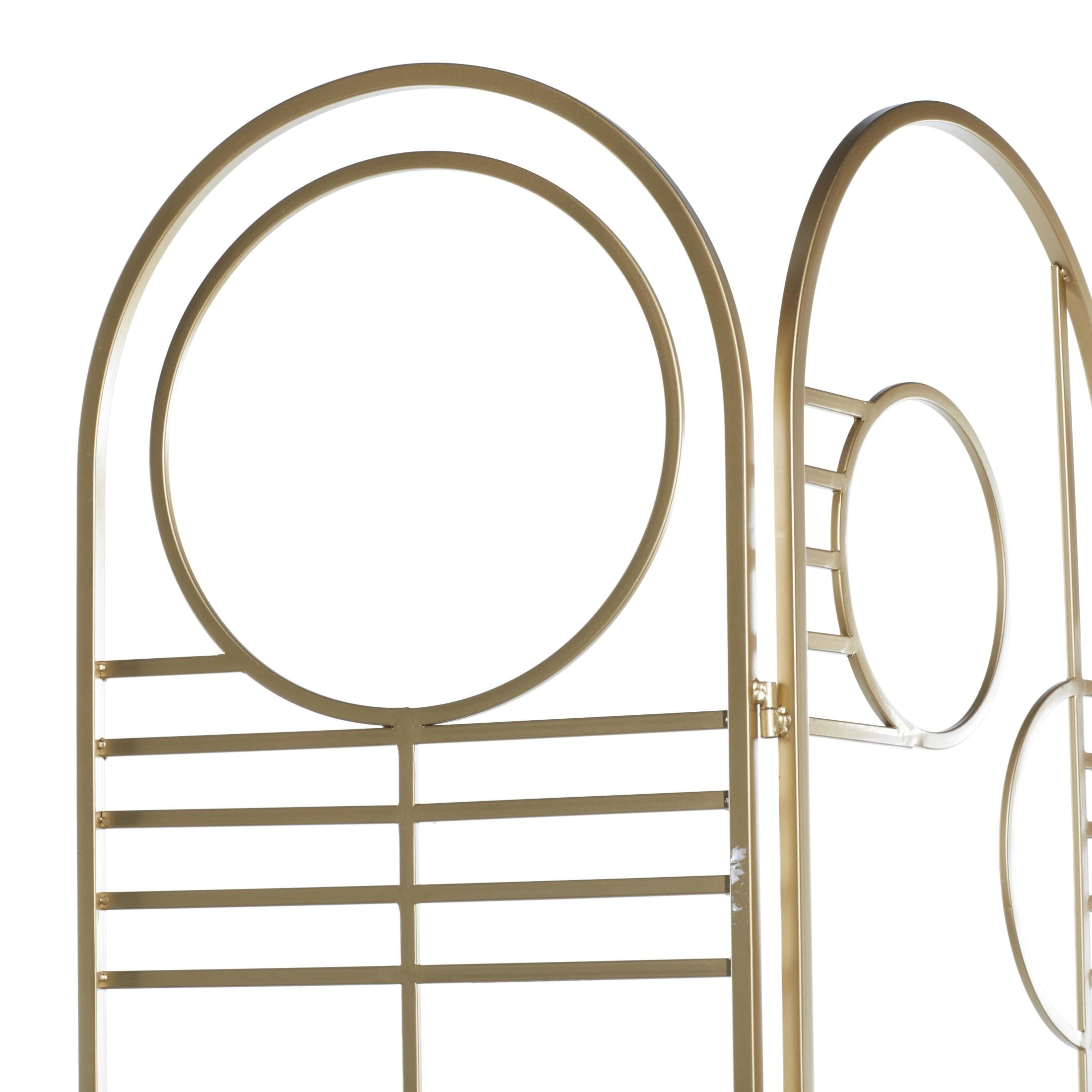 DecMode Modern 3 Panel Metal Room Divider Screen with Geometric Pattern and Gold Finish, 50"W x 69"H