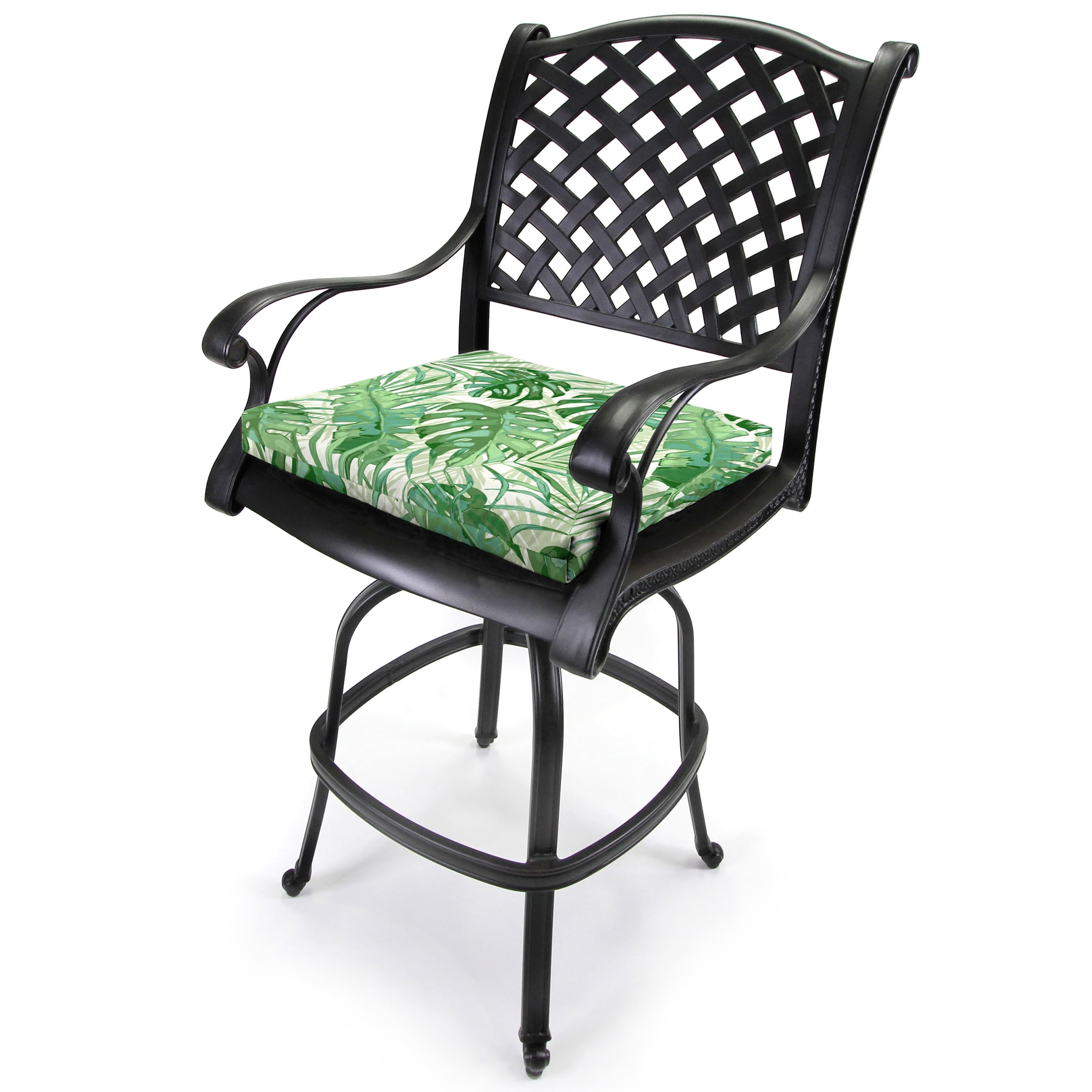 Jordan Manufacturing 17" x 19" Bryann Tortoise Green Tropical Rectangular Outdoor Chair Pad Seat Cushion with Ties (2 Pack)
