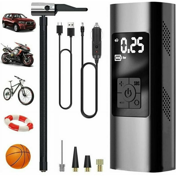 (Negro 1 pieza) Mini bomba de aire eléctrica de 6000 mAh, modelo inalámbrico, bomba de aire para bicicleta eléctrica de 150 PSI, pantalla digital LCD con luz LED, bomba de aire recargable,