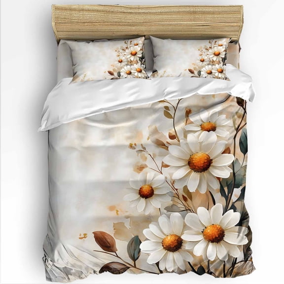 Spring Floral Queen Size Comforter Set, Vintage Daisy Flower Idyllic Soft Bedding for All Seasons, 4 Pcs Bed Set with 1Comforter (90"x92") ,1 Sheet(94"x116"), 2 Pillowcases (19"x29")
