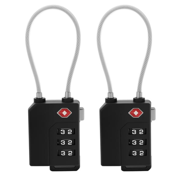 2Pcs TSA Lock 3 Digit Combination Security Travel Padlock with Long Adjustable Steel Cable for Suitcase Luggage Bag Gym