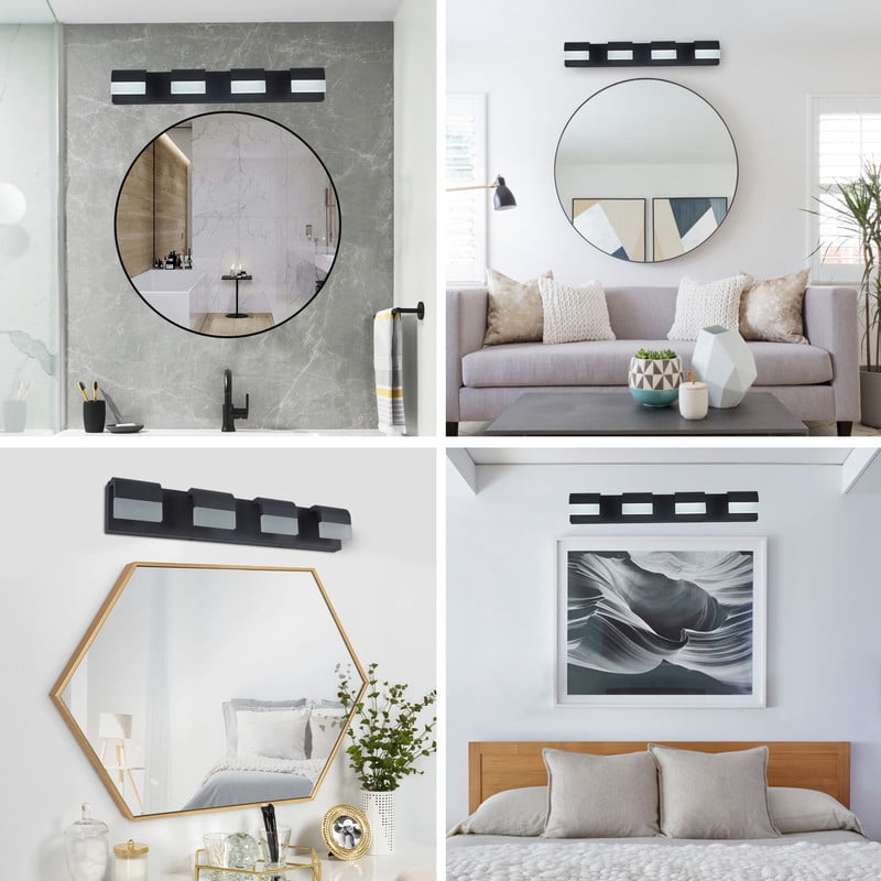 30" Modern 4-Light LED Bathroom Vanity Light Fixture, Black Iron & Acrylic Wall Sconce, Dimmable Vanity Lights for Bathroom, Dressing Room, Powder Room, Hardwired Over Mirror Lighting
