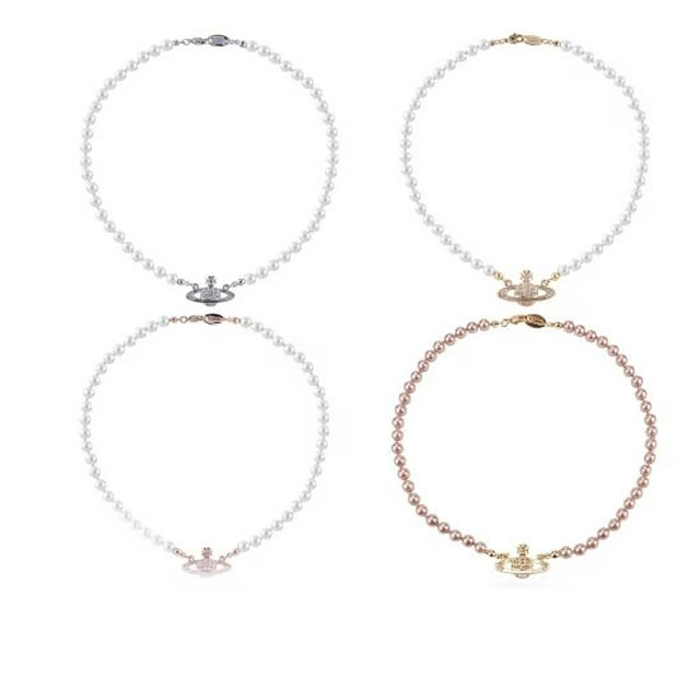 Jinsinto Colliers de Perles de Saturne avec Fermoirs Mousqueton, Ensemble de 4 Pcs
