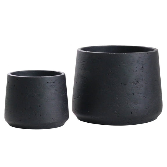 Olly & Rose Matt Black Ceramic Plant Pot Set of 2 - Indoor Outdoor Planters Textured Effect