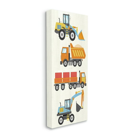 Stupell Industries Construction Vehicles Playful Bulldozer Dump Truck ,17 x 40,Designed by Kim Allen