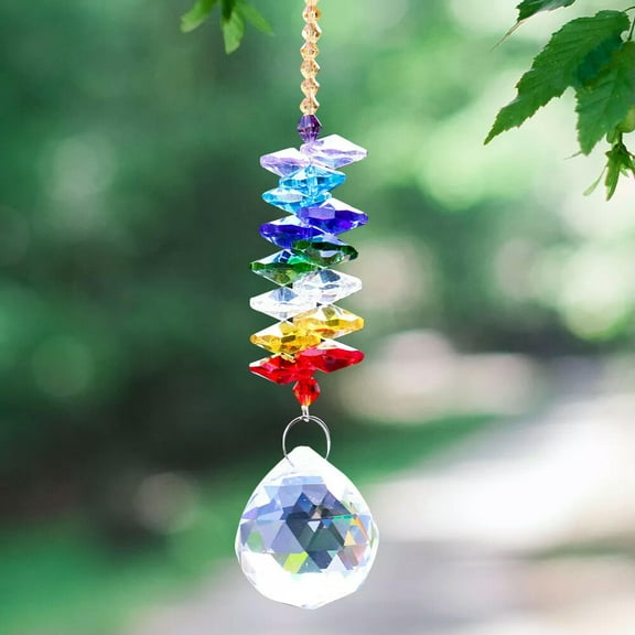 GKNET 2PC Fengshui Multi Bead Crystal Pendant Faceted Prism Hanging Suncatcher Decor