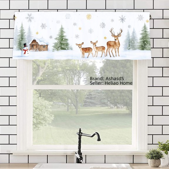 AshasdS Polyester Window Valance Curtain with Winter Deer and Snow Scene for Home Kitchen Living Room Bedroom Bathroom Decor 54x18 inch
