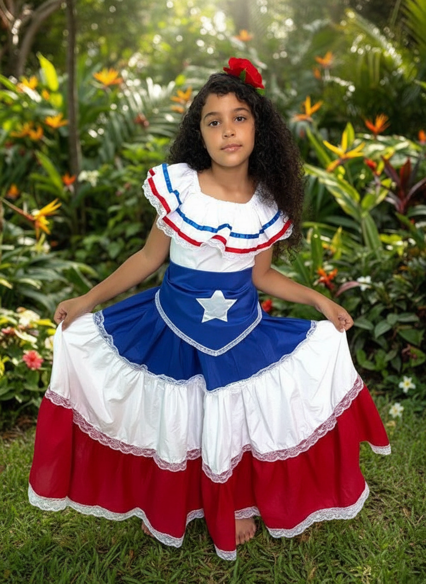 Puerto Rican Traditional Fiesta Dress for Girls with Flag & White Star - Walmart.com Puerto Rican Traditional Fiesta Dress for Girls with Flag & White Star - Walmart.com