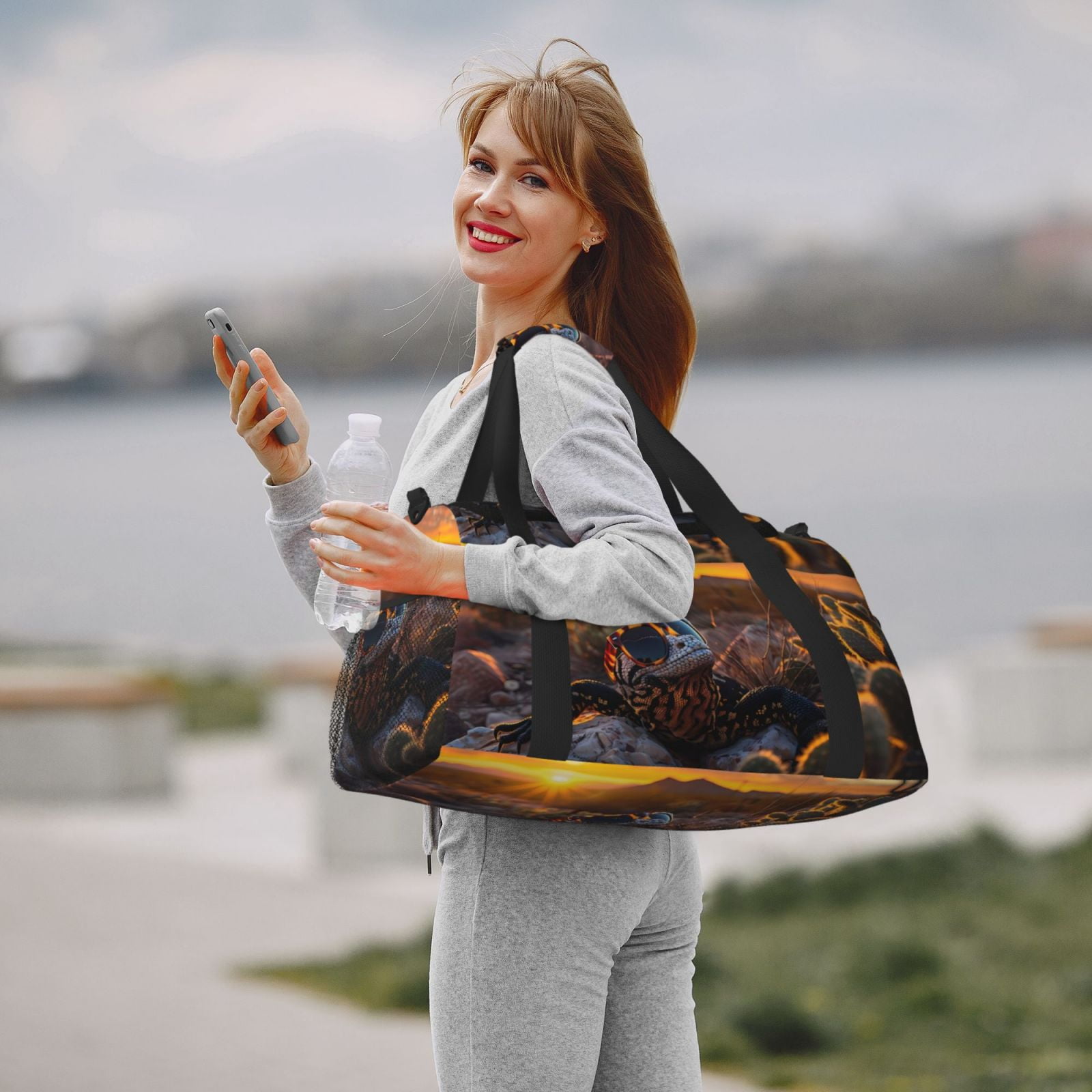 Fuzoiu Lizard With Sunglasses Sunset Print Travel Duffle Bag,Carry On Tote Bags,Duffel Bag,Sport Gym Bag, Hospital Bag for Labor and Delivery, Overnight Bag,Luggage Bag